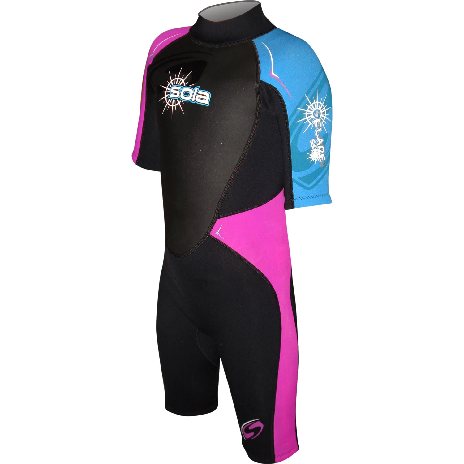 Sola Girls Storm 3/2mm Shorty Wetsuit - Pink/Turquose 1 Sola Girls Storm 3/2mm Shorty Wetsuit - Pink/Turquose